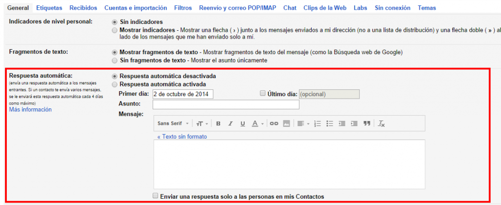 Cómo configurar las respuestas automáticas en Gmail