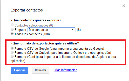 Cómo exportar tus contactos de Gmail4